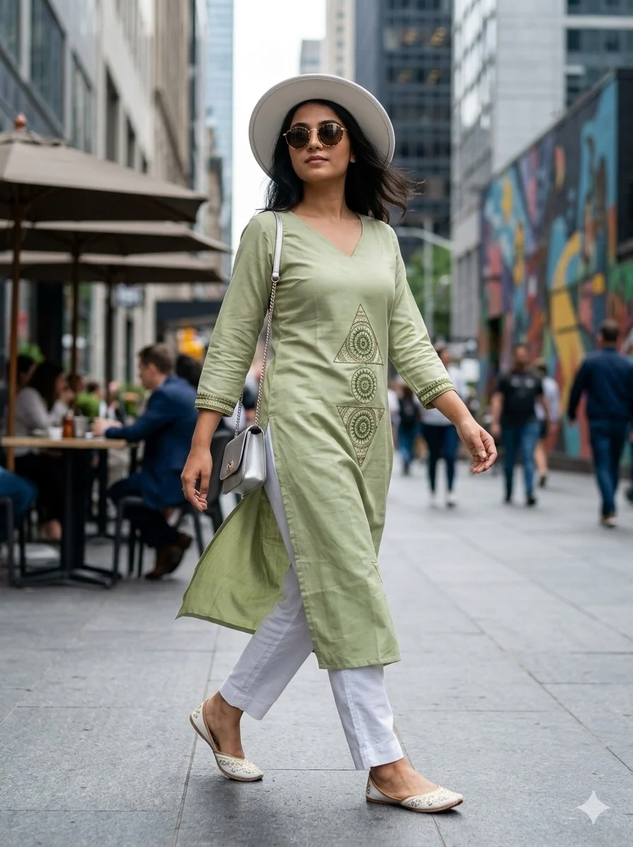 Woman wearing an everyday Kalindi Lifestyle kurti